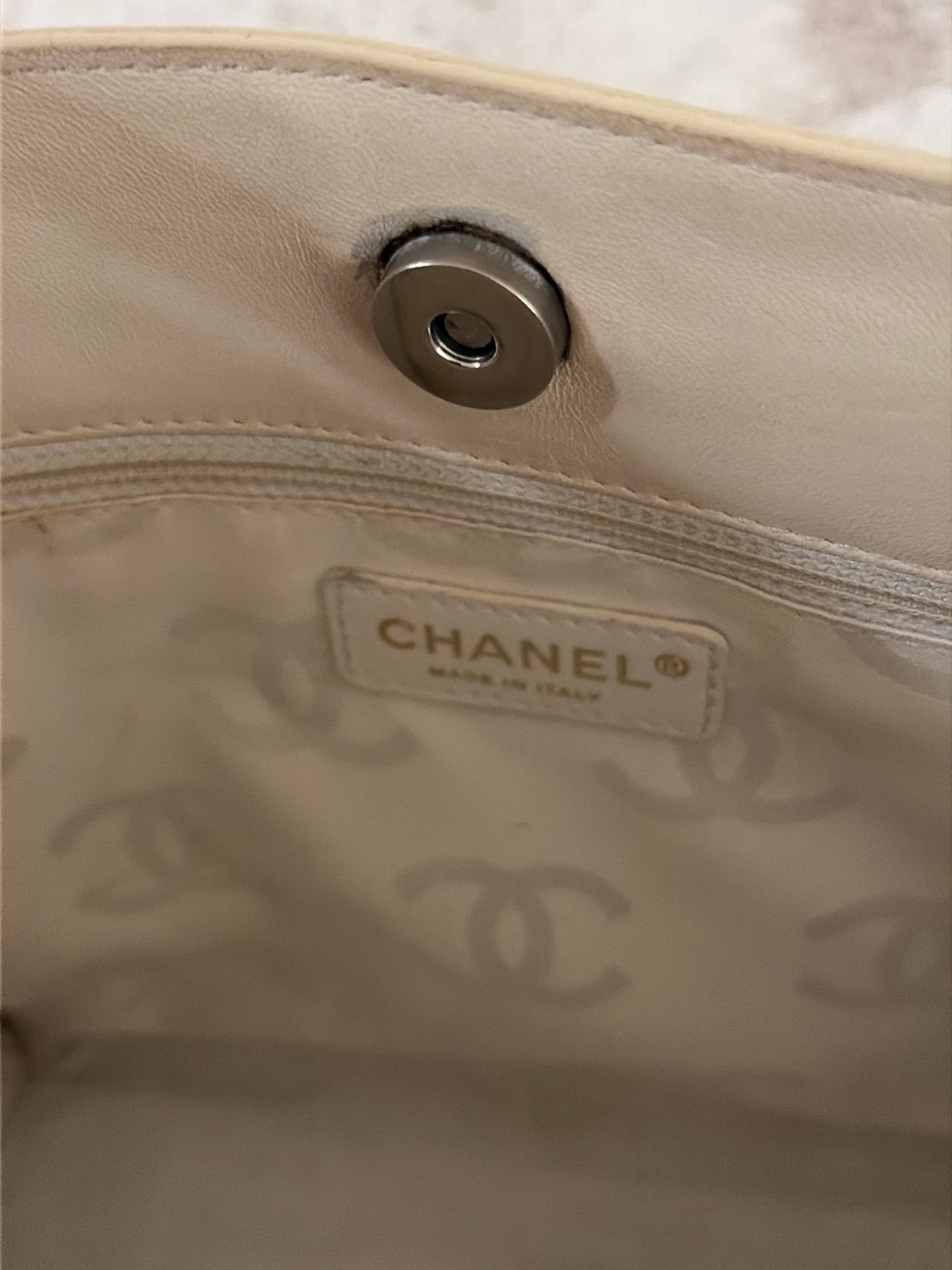 Chanel Small Beige Patent Leather Floral Perforated Tote - Picture 10 of 16